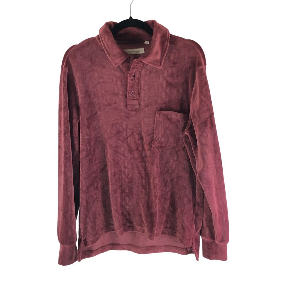 Standard/Cloth Mens Shirt Velour Long Sleeve Collar Pocket Burgundy S